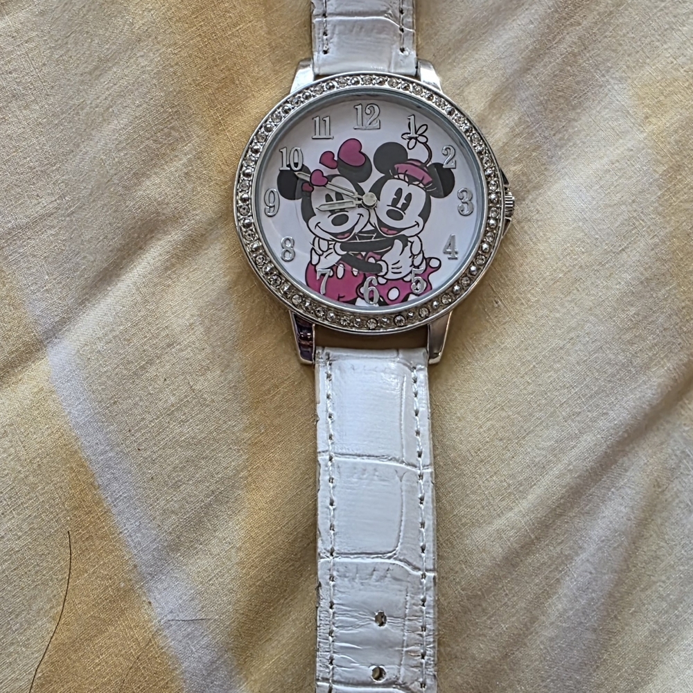 Disney White Ladies Watch with Minnie & Mickey and Pink Accents